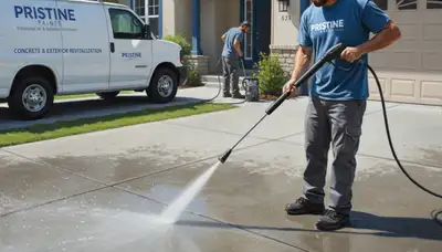 Omaha Paint Pros cleaning concrete driveway and patio surfaces in Omaha, NE