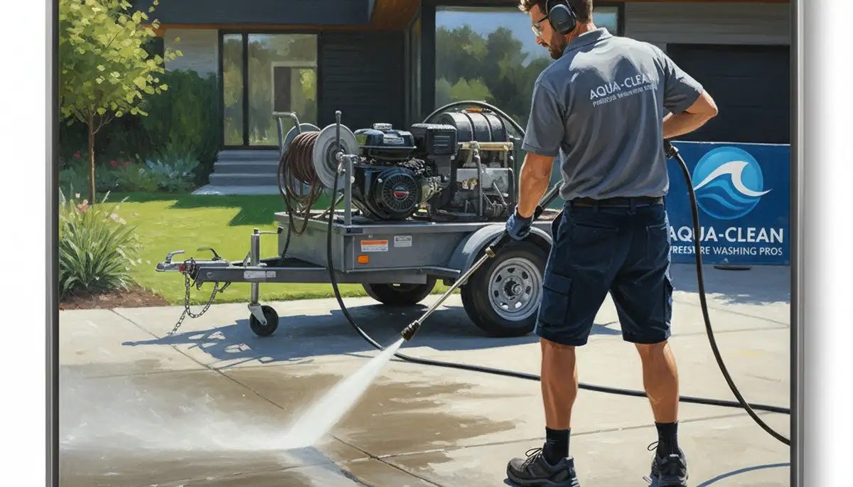 Omaha Paint Pros cleaning concrete driveway in Omaha, NE with pressure washing equipment