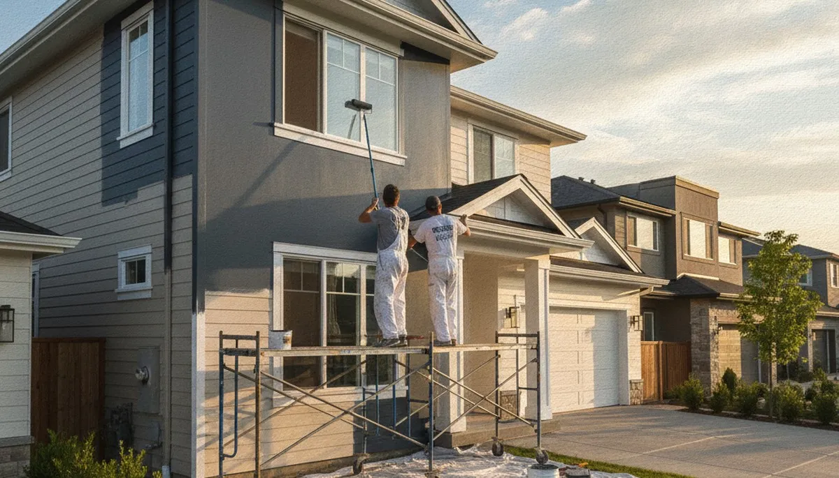 House painters in Omaha, NE applying durable exterior paint for Midwest weather protection