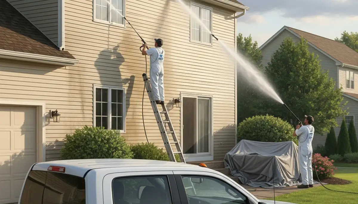 Vinyl siding pressure cleaning in Omaha, NE removes dirt, algae, and mildew for a clean exterior